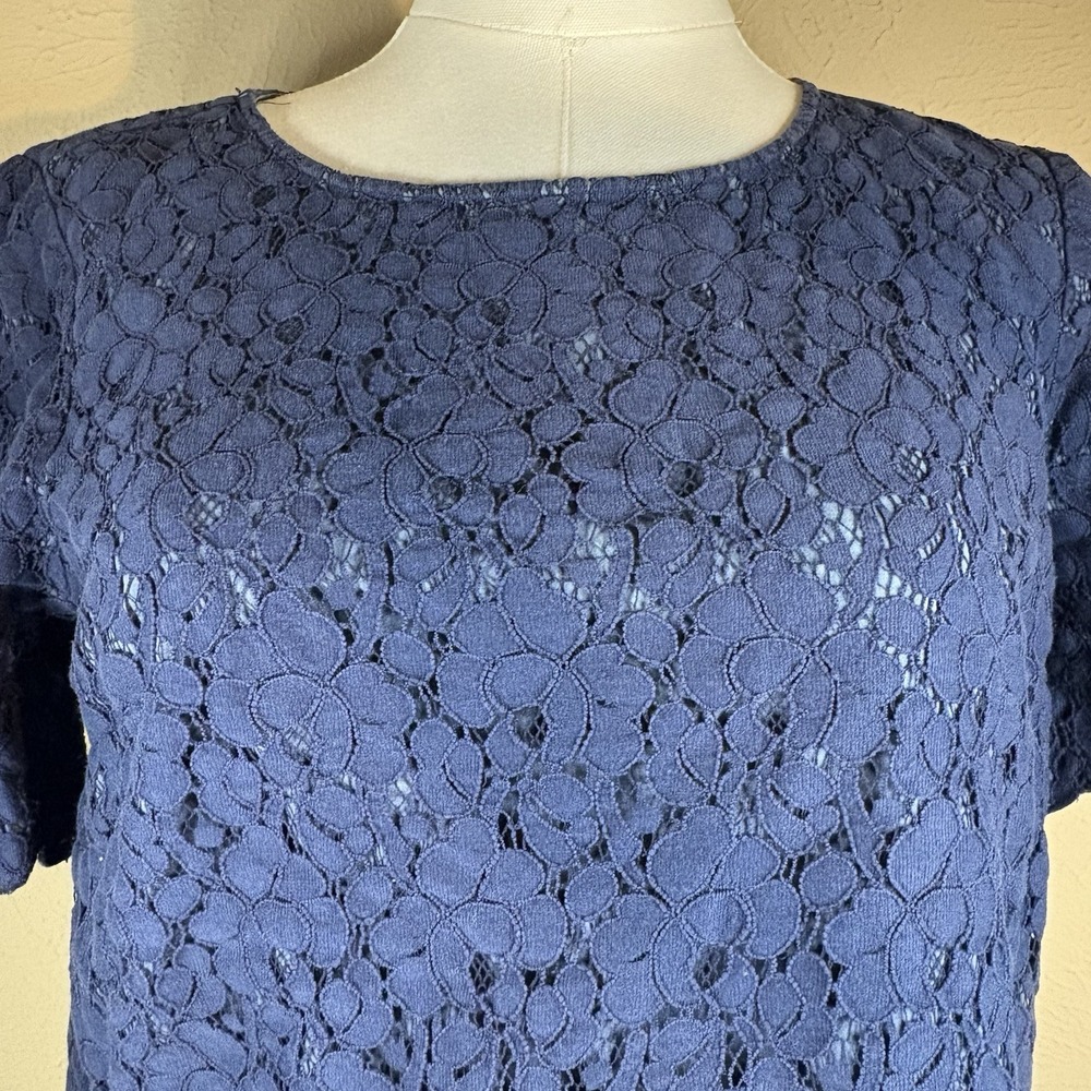 Madewell Womens Scalloped Short Sleeve Lace Top Navy Blue Size Small Cropped - Picture 4 of 6